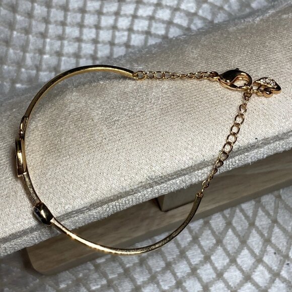 Swarovski Evil Eye Bangle Bracelet Gold-Tone Blue Crystal Small Swan Logo - Picture 12 of 13